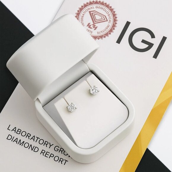 0.50ct Lab Grown Diamond Round Brilliant 4-Prong Stud Earrings in 14k Y Gold - Picture 5 of 6